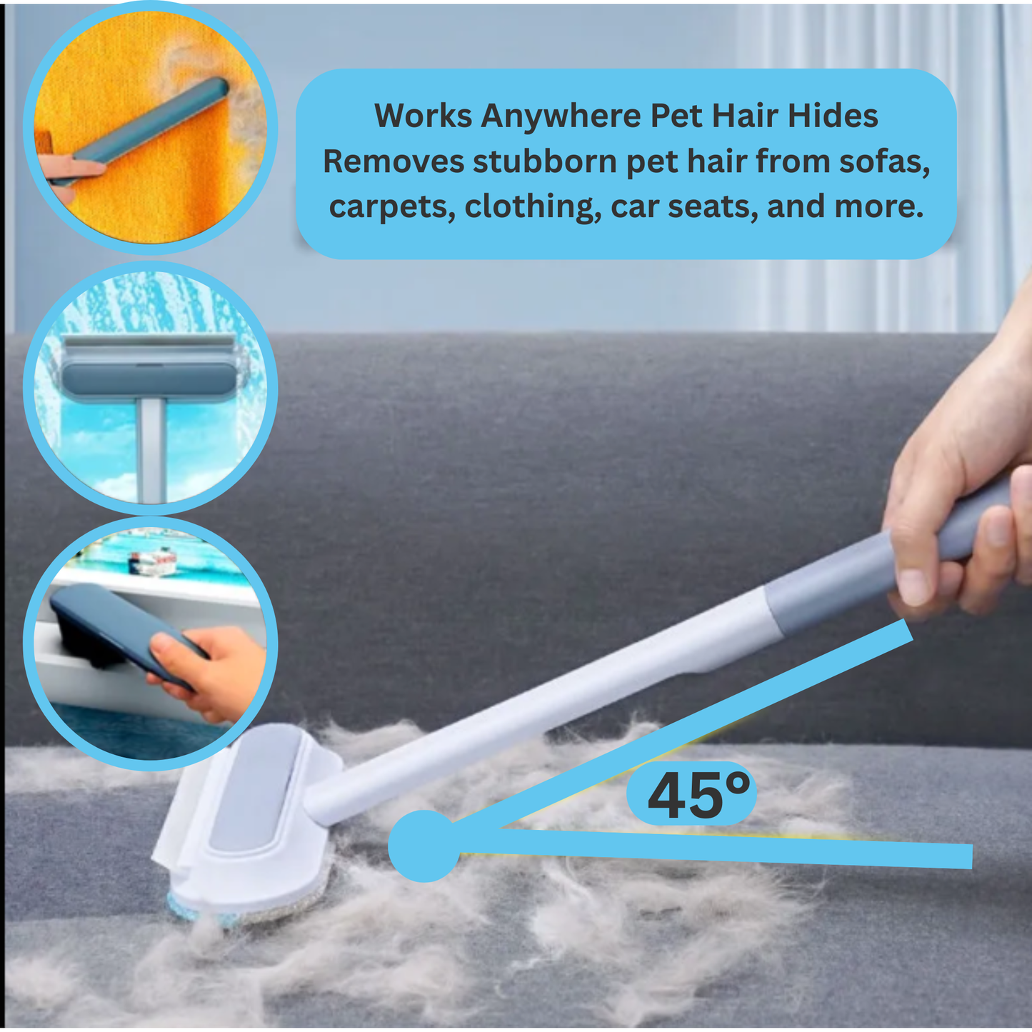 Reusable Pet Hair Remover Brush for Carpets, Couches & Furniture
